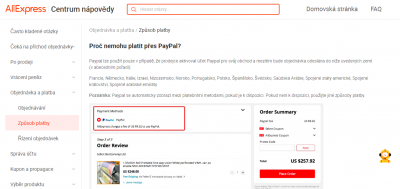 Popis k možnosti platby PayPalem na AliExpressu