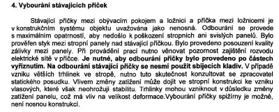 Výtah z posudku statika ke spojení tří místností v jednu odstraněním dvou 7,5 cm příček