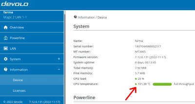 teplota CPU Devolo Magic 2 LAN