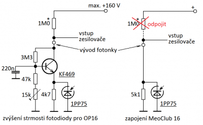 Napřed bych to zkusil podle MeoClubu, když to bude slabé, pak poslouží zesilovač, který současně chrání fotodiodu před průrazem při zatemnění.
