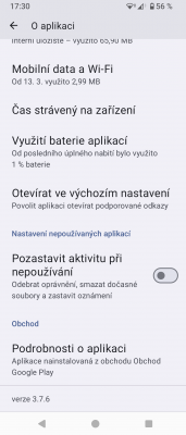 Vypnuté pozastavení aktivity při nepoužívání pro Battery Monitor stejně jako pro Ajax. Přesto přes noc dojde k jejich ukončení.