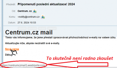 Po přihlášení se to může zobrazit například takto, takže NEKLIKAT!