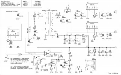 Schema zdroje (od C1 dále, na C1 je stabilních +325V)
<br />---
<br />Sino-American SP35-051215 (33-00731-0 Rev.4) schematic