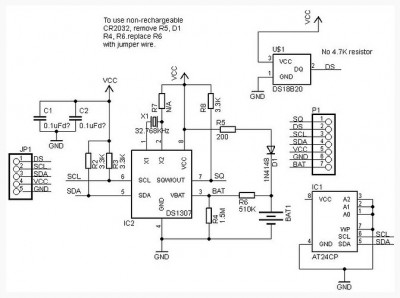 schema Tiny modulu s DS1370 + EEPROM z GME