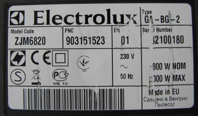 Vyrobni stitek vysavace Electrolux ZJM 6820