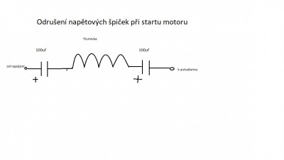 Takto bych to chtěl zkusit odrušit.Jen nevím jakou velikost tlumivky , aby to mělo smysl.