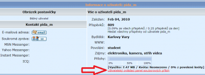 Objeví se ti okno s profilem, klikni na volbu Uživatelský panel....