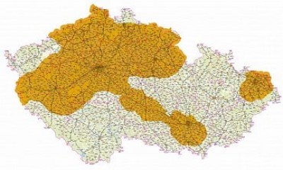 Mapa pokrytí digitálního multiplexu Českého rozhlasu od prosince 2018
