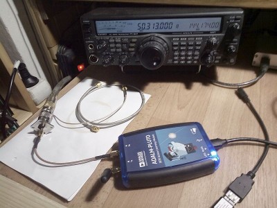 Testovací sestava - připojena dualband Yagi 50/70 MHz 4+4 el.
