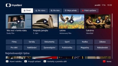 Obr č. 1 - iVysílání ČT v HbbTV v roce 2019, úvodní stránka (foto: ČT)