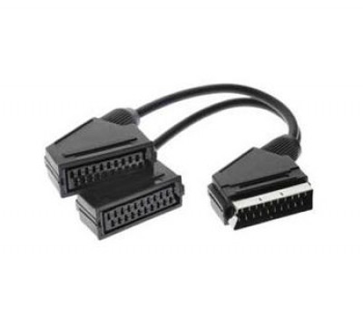 Redukce SCART - audio/video rozbočovač, 1x SCART samec, 2x samice, 20cm