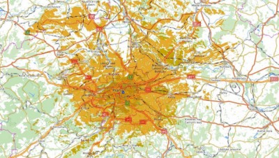 Pokrytí digitální rozhlasové sítě DAB+ CRA z vysílače Praha – Žižkov s 11 programy komerčních rádií (Zdroj: CRA)
