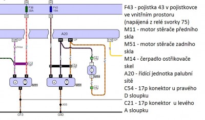 El. schéma stěračů Audi A6 Avant Combi 2006