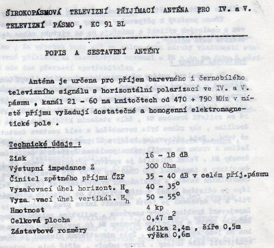 Tech. parametry "starší" chlumecké antény "XC-COLOR KC91 91BL"