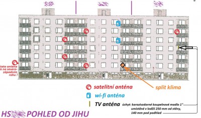 Takto se vyžádala instalace držáků satelitů s vývody skrz izolaci.