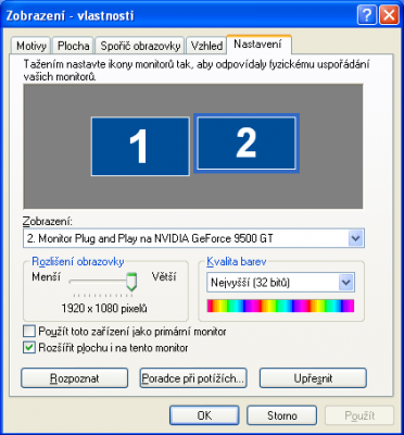 Po aktivaci a nastavení rozlišení