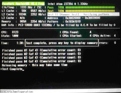 memtest - paměť v pořádku