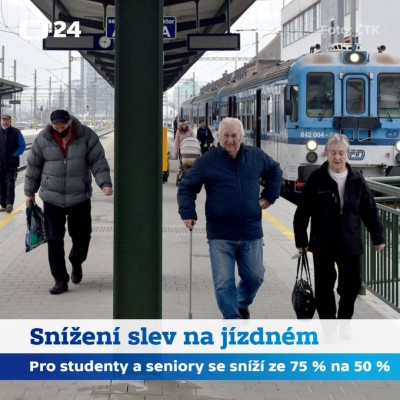 Slevy ve veřejné dopravě se sníží ze současných 75 procent na 50 procent z jízdného, rozhodla vláda. Změna by měla platit od 1. dubna. Slevy se týkají dětí a studentů do 26 let a seniorů nad 65 let. Systém by se navíc měl rozšířit o invalidní důchodce s i
